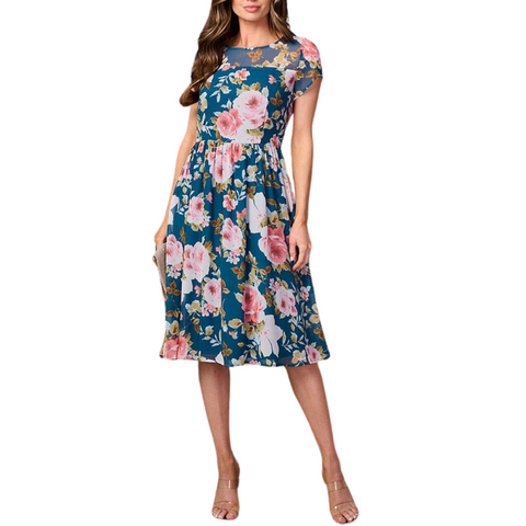 Teal Magnolia Floral Dress