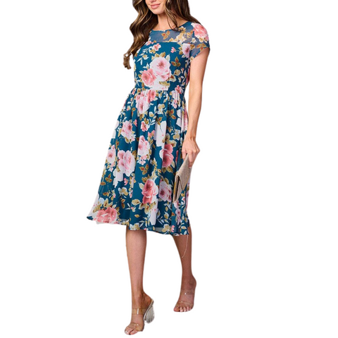 Teal Magnolia Floral Dress